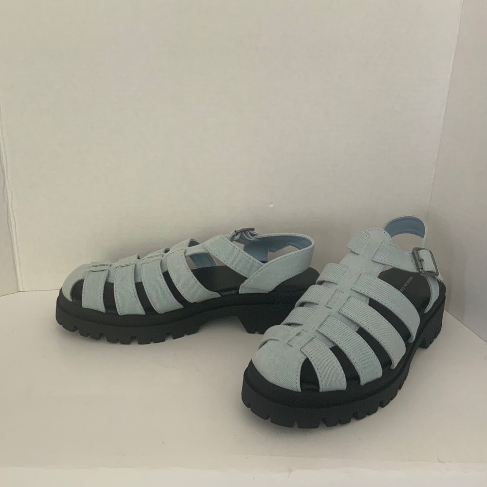 American Eagle Light Blue Denim Fisherman Sandals Chunky Platform Women's Size 9